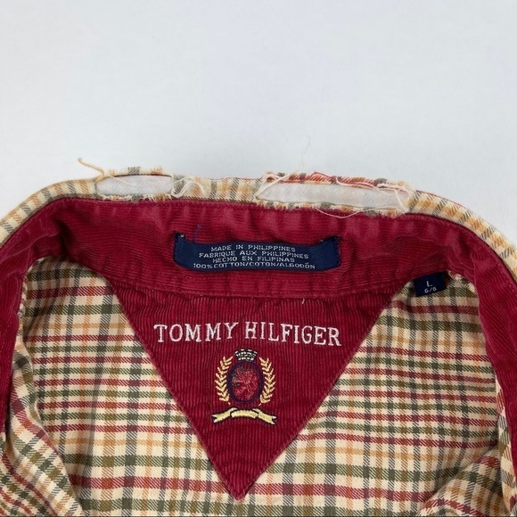 Tommy Hilfiger Button Down Shirt Girls Large Tan Red Plaid - Picture 4 of 10